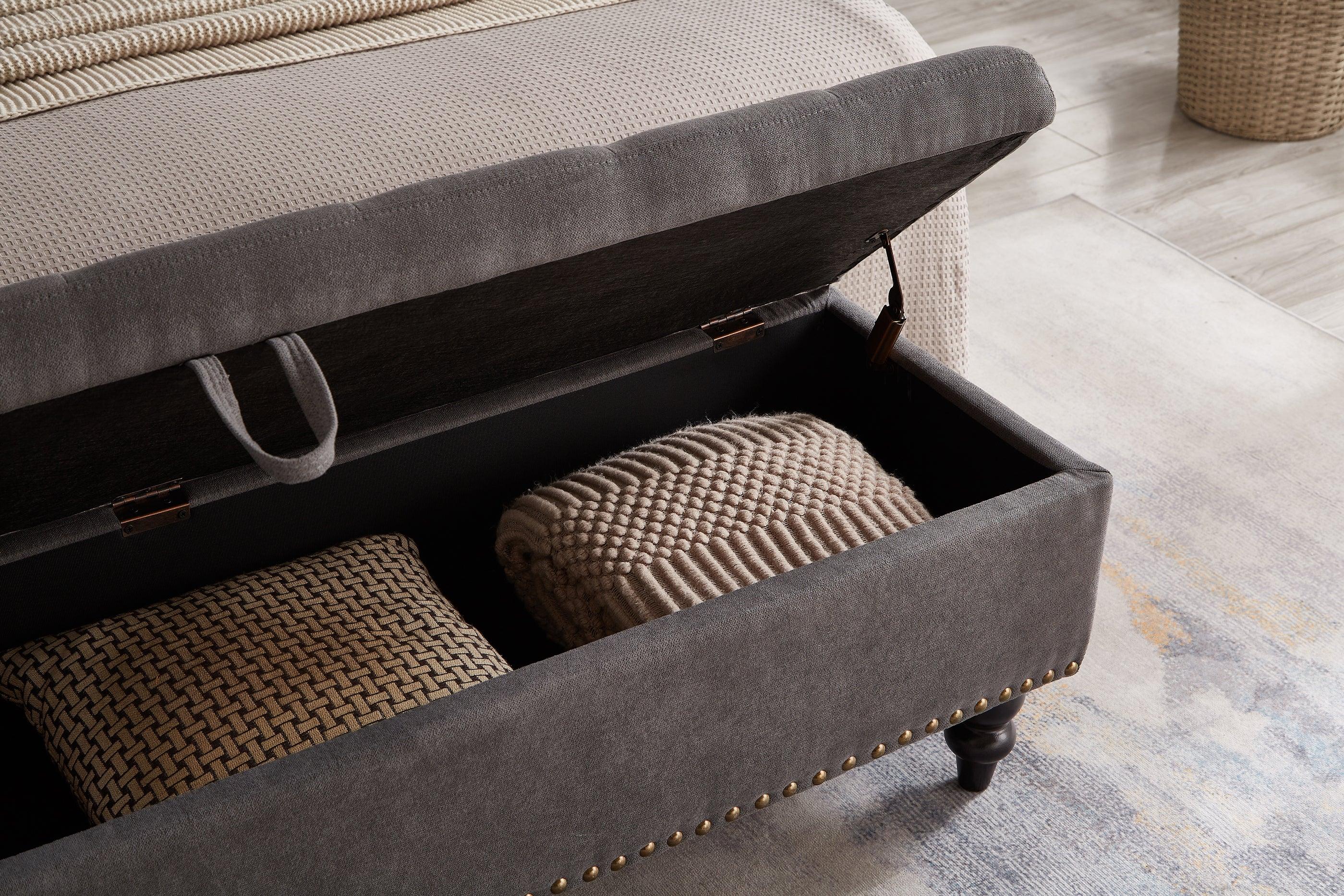 59" Bed Bench with Storage Grey Fabric