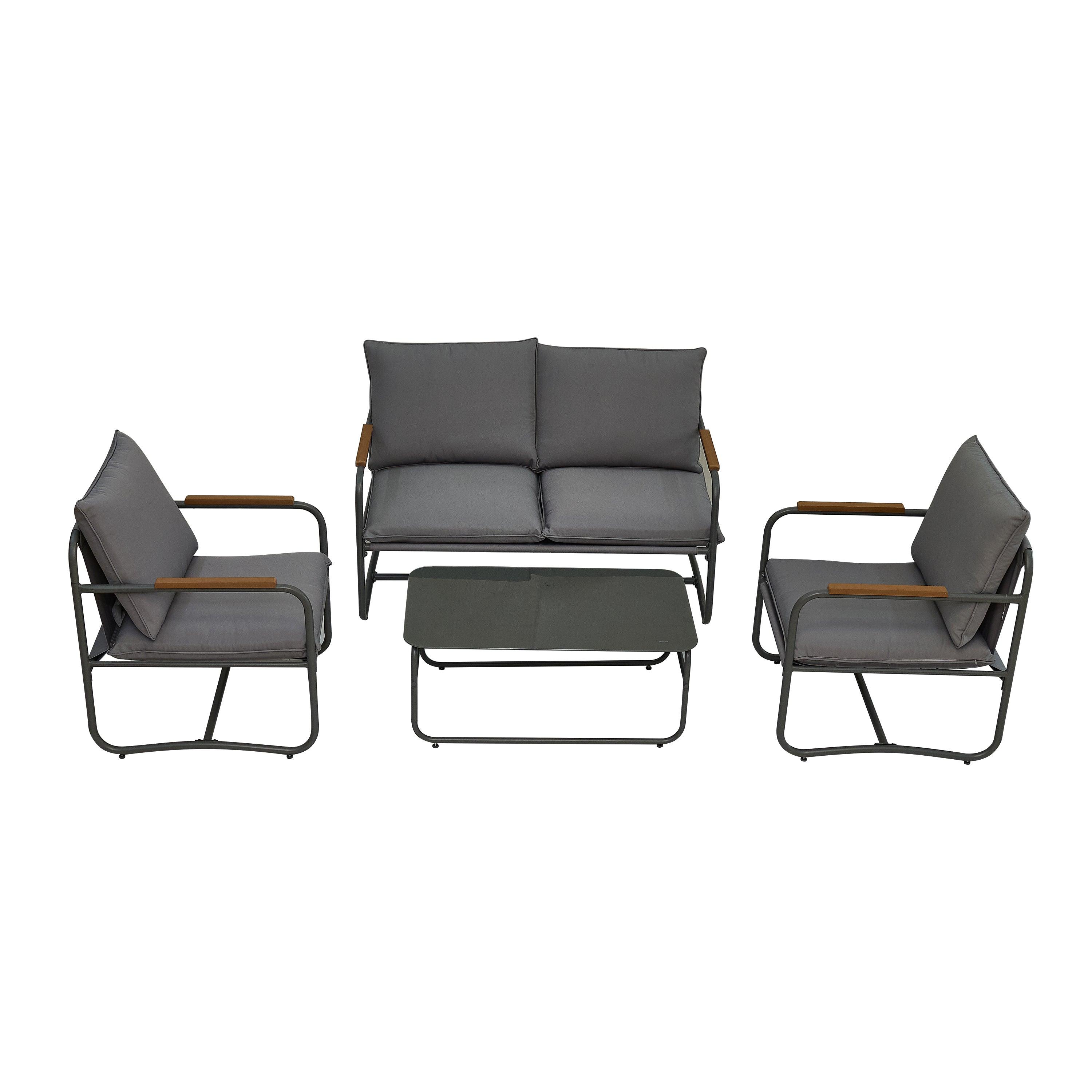 🆓🚛 4-Piece Outdoor Patio Furniture Set, with Removable Seating Cushion, Gray