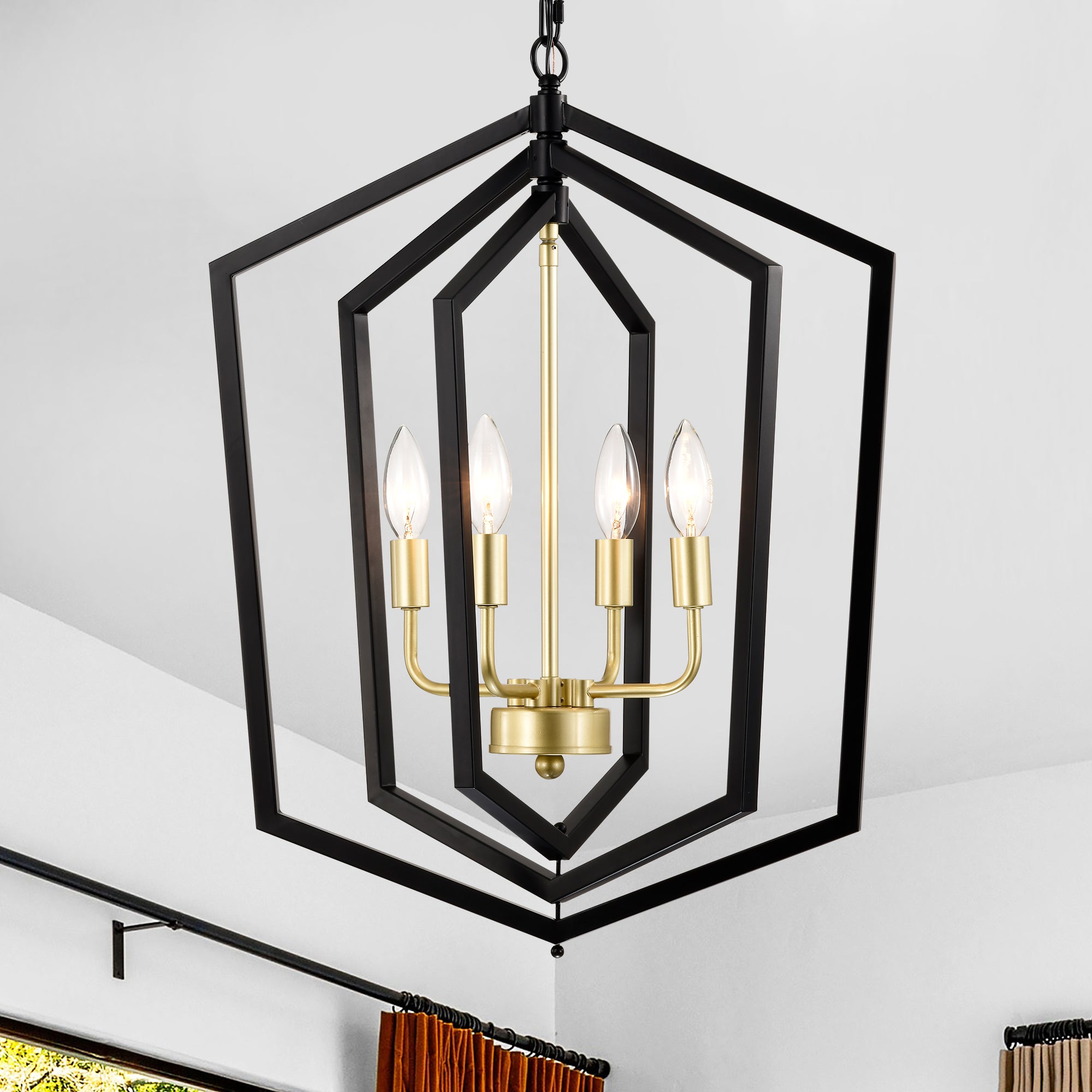 18.11" Matte Black + Gold Chandelier for Dining Room, 4-Light Kitchen Chandelier Light Fixture Modern Metal Industrial  Chandeliers for Farmhouse Entryway Living Room (E12 Bulbs Not Included)