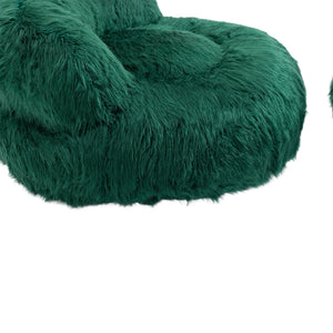 Gramanda 2-In-1 Bean Bag Chair Faux Fur Lazy Sofa & Ottoman Footstool For Adults And Kids - Emerald Green