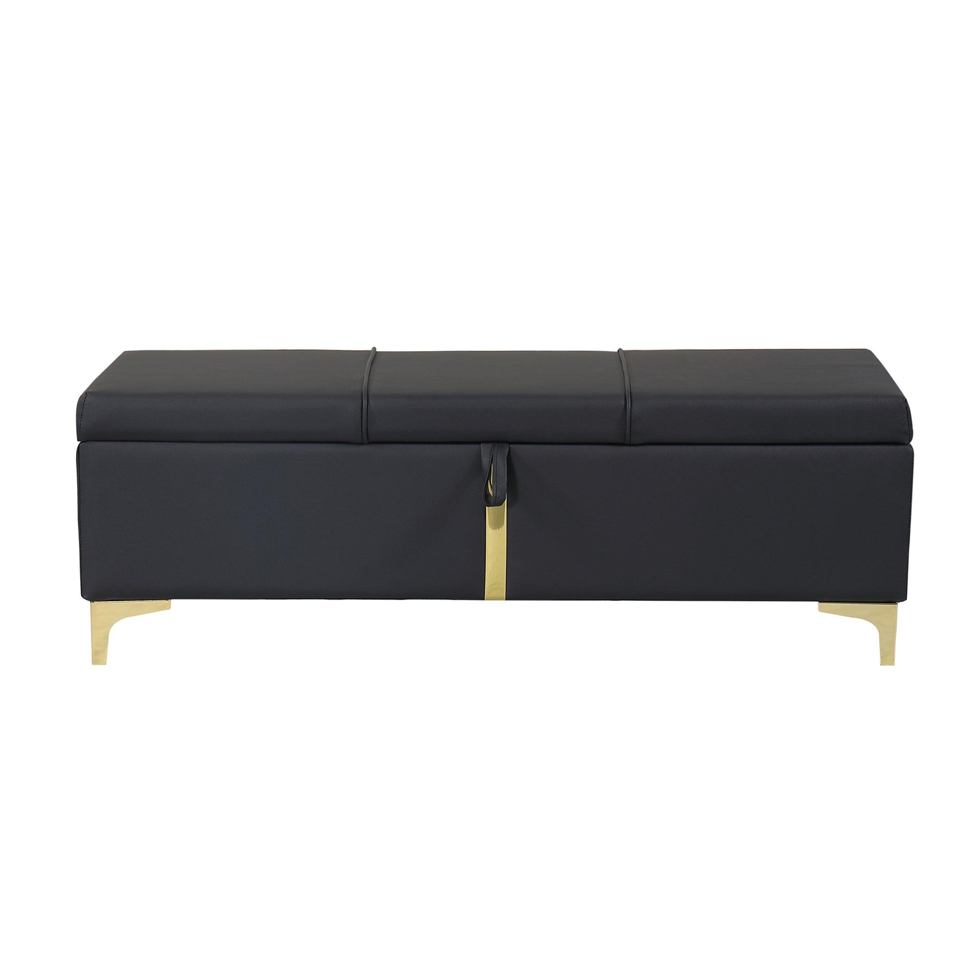 Elegant Upholstered Storage Ottoman, Storage Bench With Metal Legs For Bedroom, Living Room, Fully Assembled Except Legs, Black