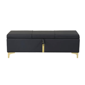 Elegant Upholstered Storage Ottoman, Storage Bench With Metal Legs For Bedroom, Living Room, Fully Assembled Except Legs, Black