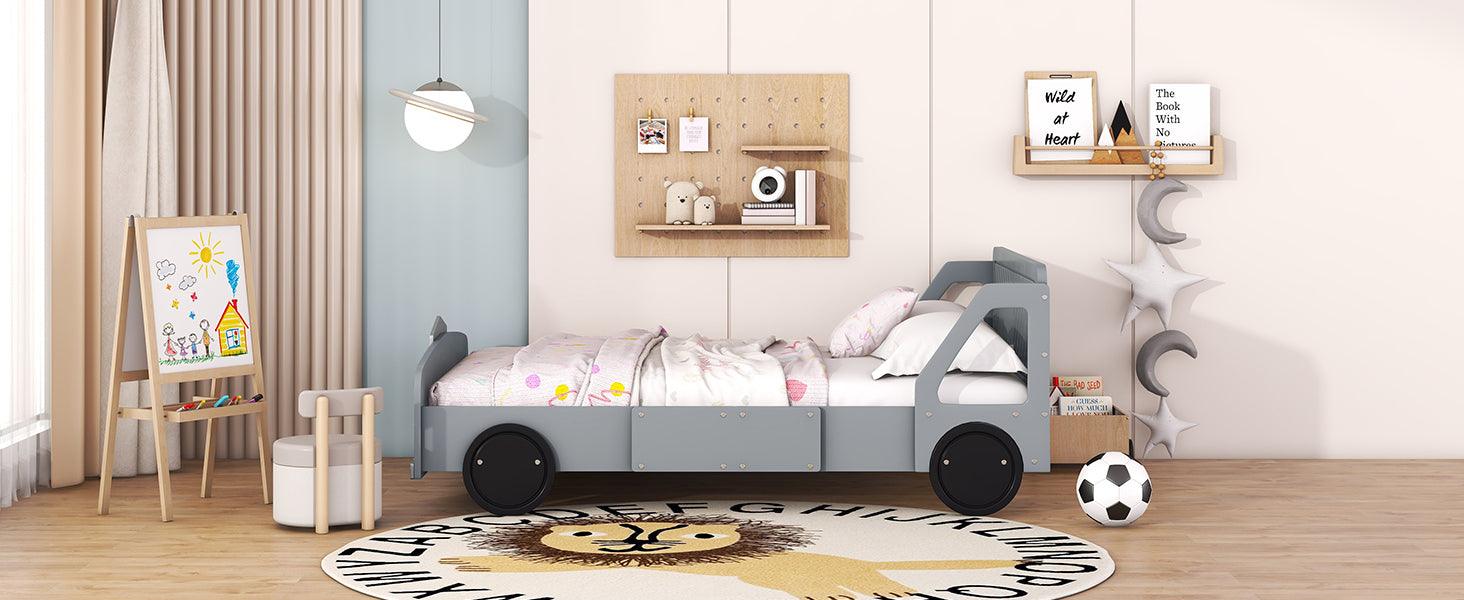 Full Size Car-Shaped Platform Bed with Wheels, Gray