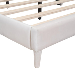 Full size Upholstered Cloud-Shape Bed , Velvet Platform Bed with Headboard, No Box-spring Needed, Beige