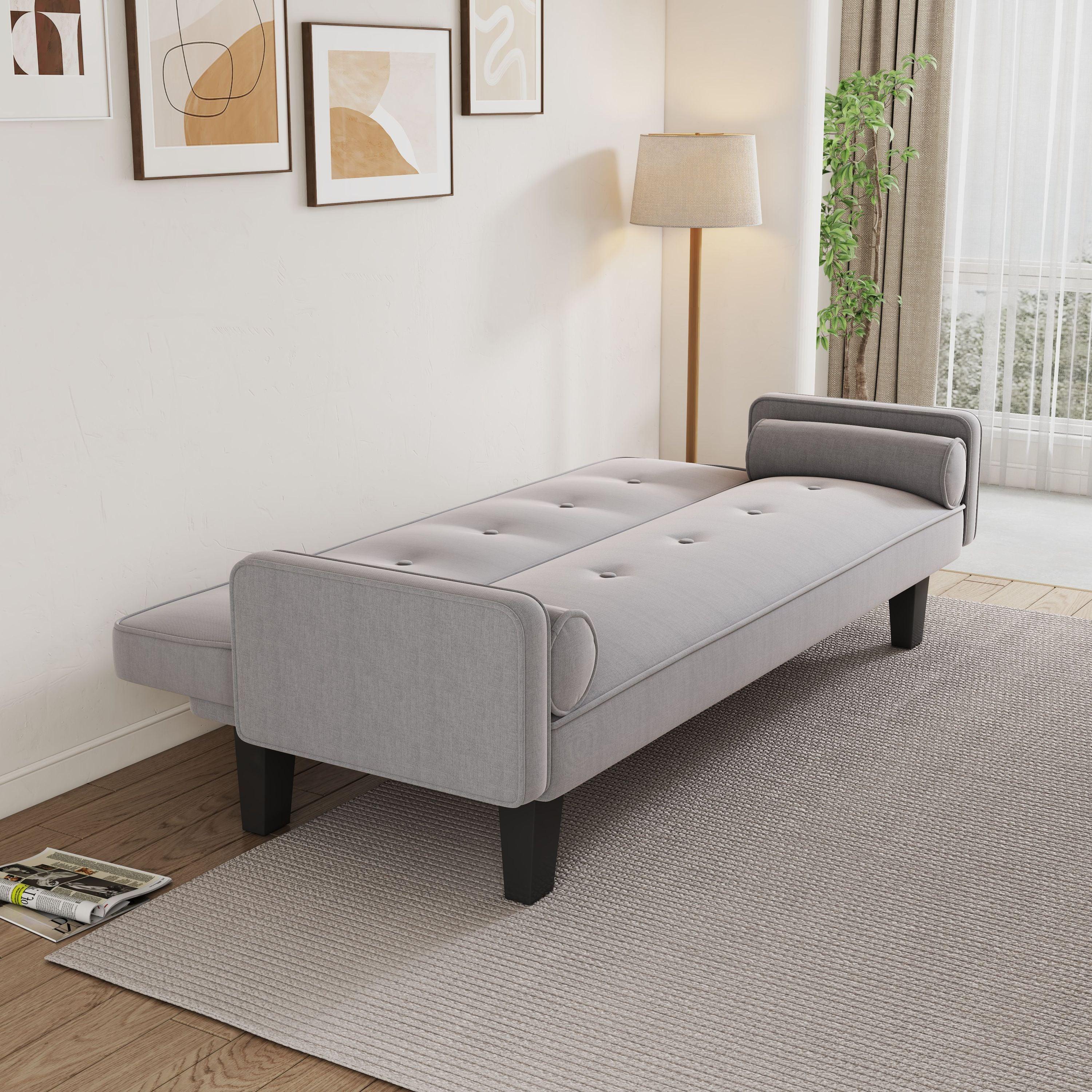 🆓🚛 The Sofa Can Be Converted Into a Sofa Bed, Including Two Pillows, 72 " Light Gray Cotton Linen Sofa Bed Suitable for Family Living Rooms