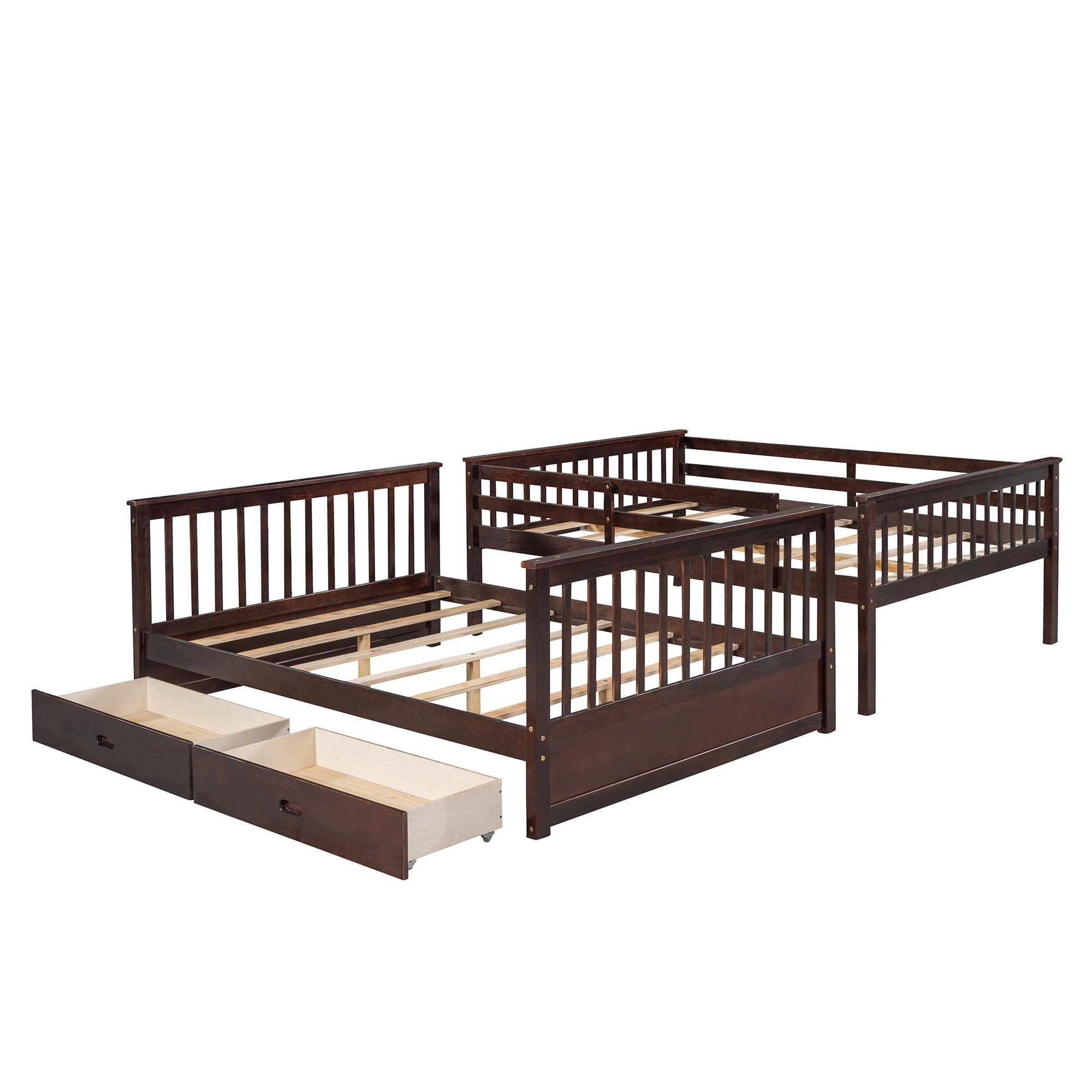 Full-Over-Full Bunk Bed with Ladders and Two Storage Drawers (Espresso)