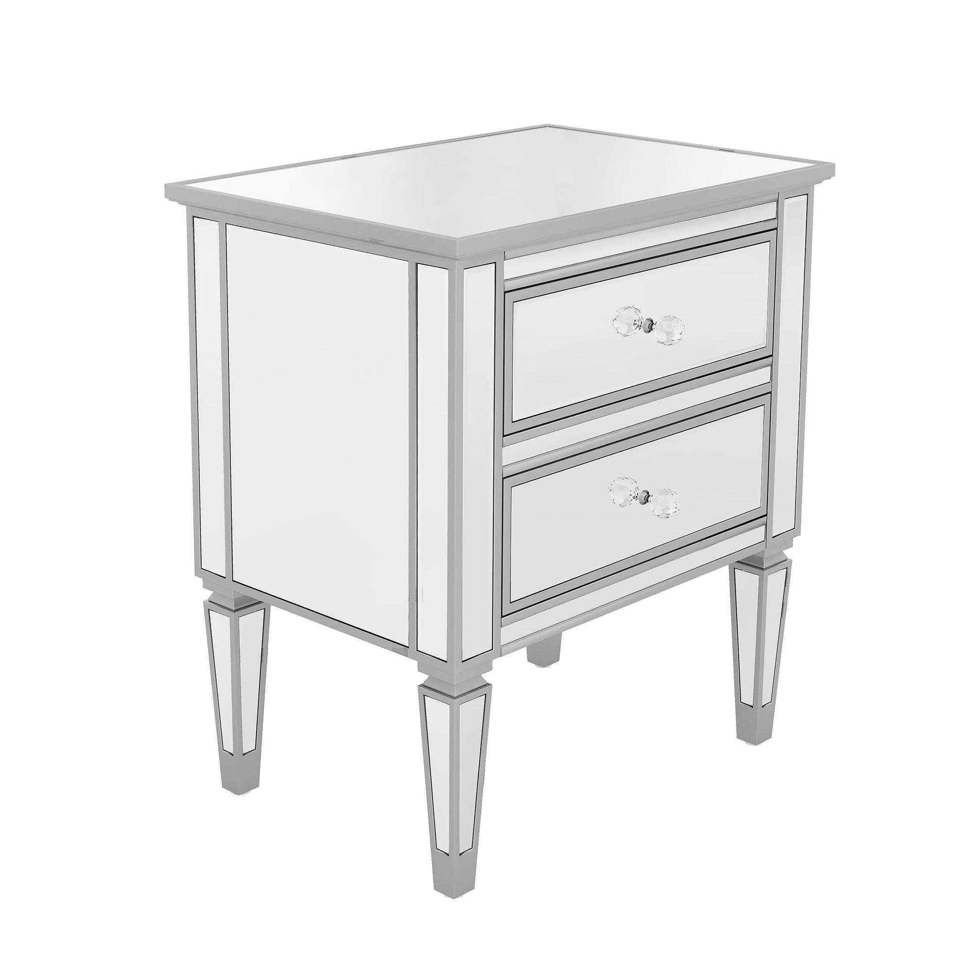 Elegant Mirrored Side Table with 2 Drawers, Modern Silver Finished for Living Room, Hallway, Entryway