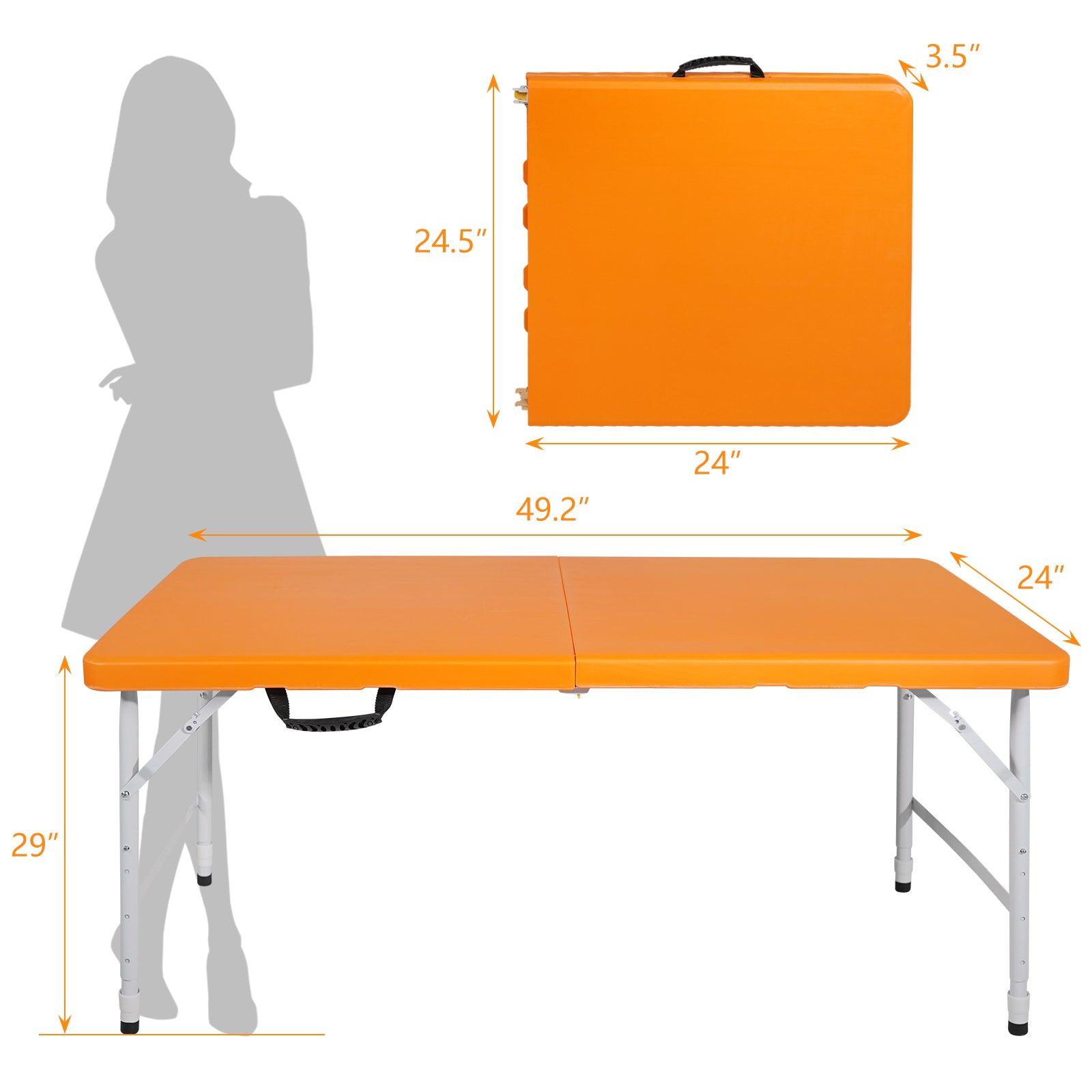🆓🚛 4Ft Orange Portable Folding Table Indoor & Outdoor Maximum Weight 135Kg Foldable Table for Camping