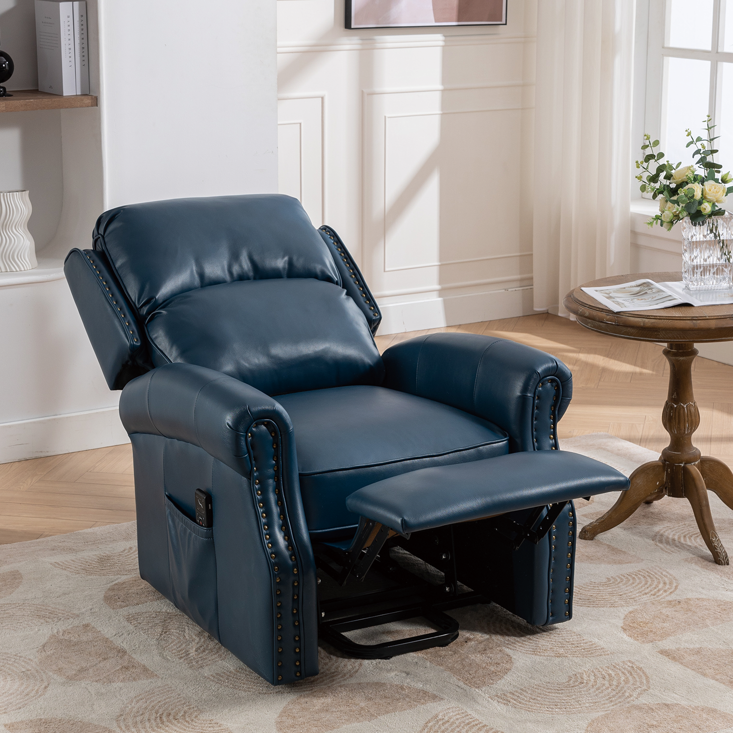 Lehboson Lift Recliner Chair, Electric Power Lift Recliner Chair for Elderly With Eight Points Massage and Heating, (Navy Blue)