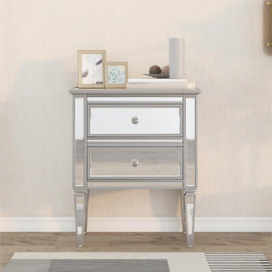 Elegant Mirrored Side Table with 2 Drawers, Modern Silver Finished for Living Room, Hallway, Entryway