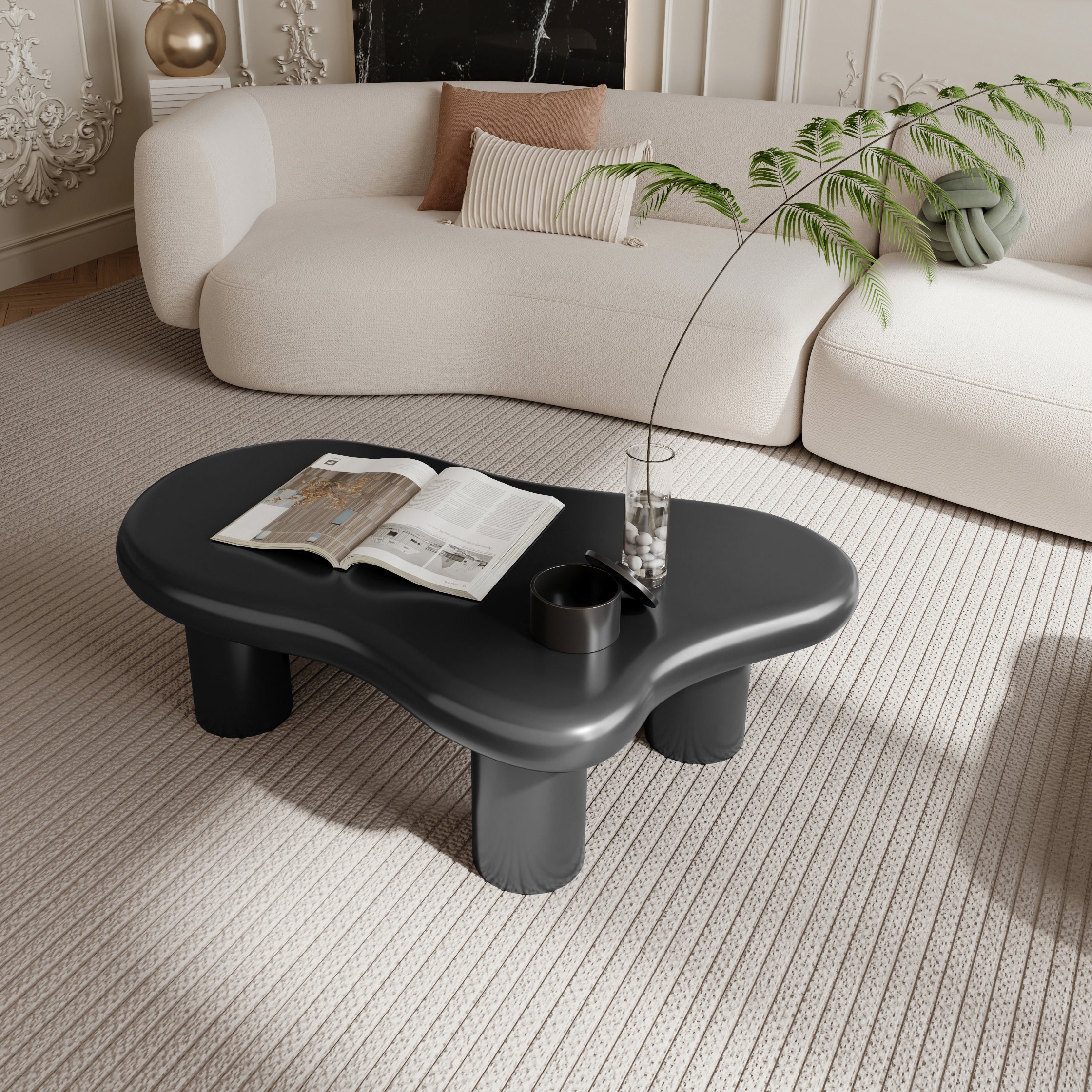 40" Black Cloud Shaped Coffee Table for Living Room