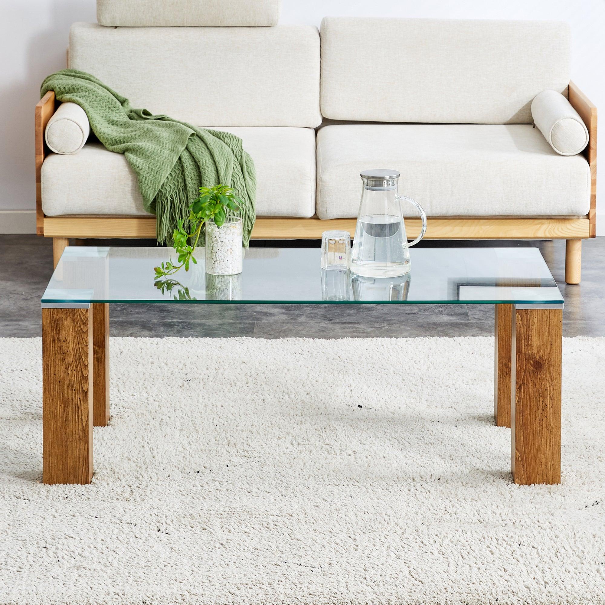 Glass-Top Coffee Table, Tea table, with MDF Legs - Stylish Blend of Elegance and Durability