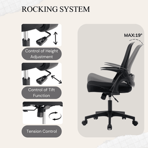 Ergonomic Office Chair Adjustable Height Computer Chair Breathable Mesh Home Office Desk Chairs with Wheels Executive Rolling Swivel Chair with Flip-Up Arms and Lumbar Support for Home/Study/Working