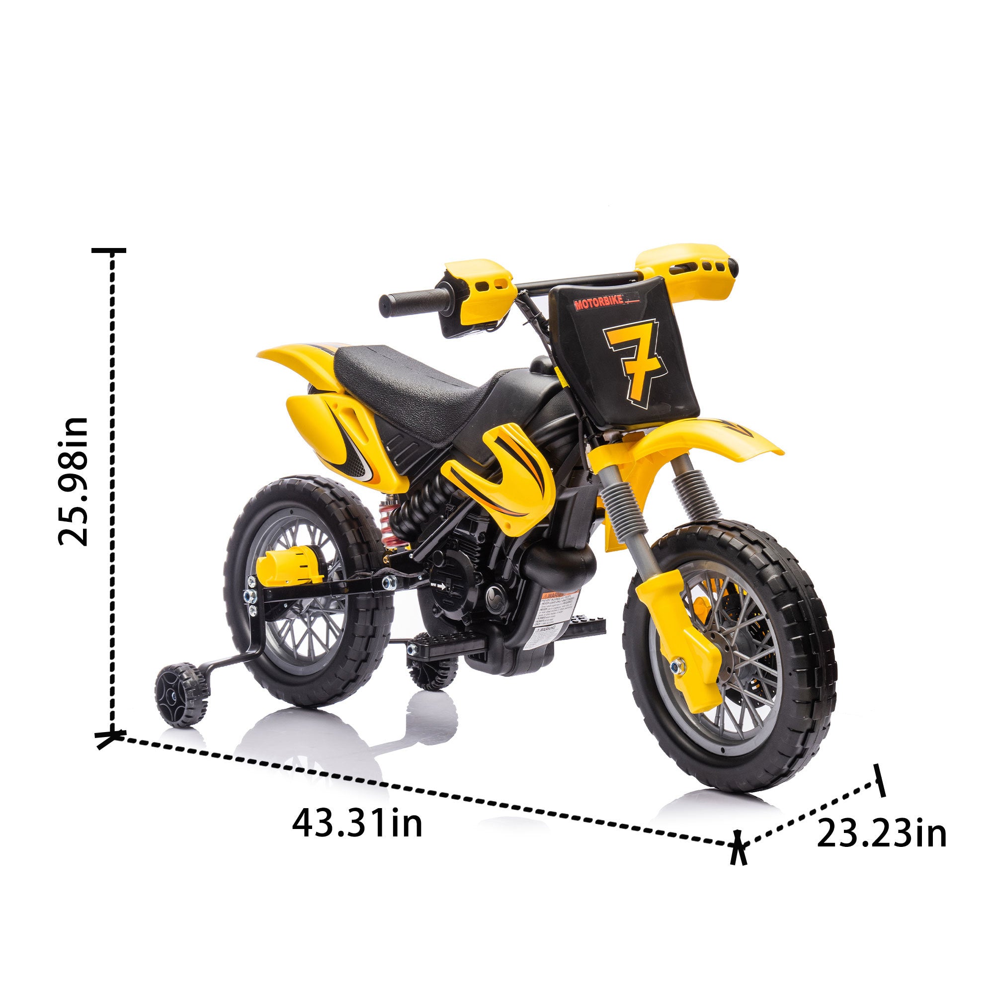 12V Kids Ride On Electric Toy Motorcycle, Rear Suspension, Twist Grip Throttle, Slow Start, Removable Training Wheels, Indie Music Box With Horn and Engine, Simulation of Dirt Bike Modeling for Kids 5+.