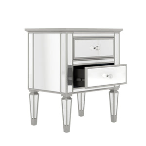 Elegant Mirrored Side Table with 2 Drawers, Modern Silver Finished for Living Room, Hallway, Entryway