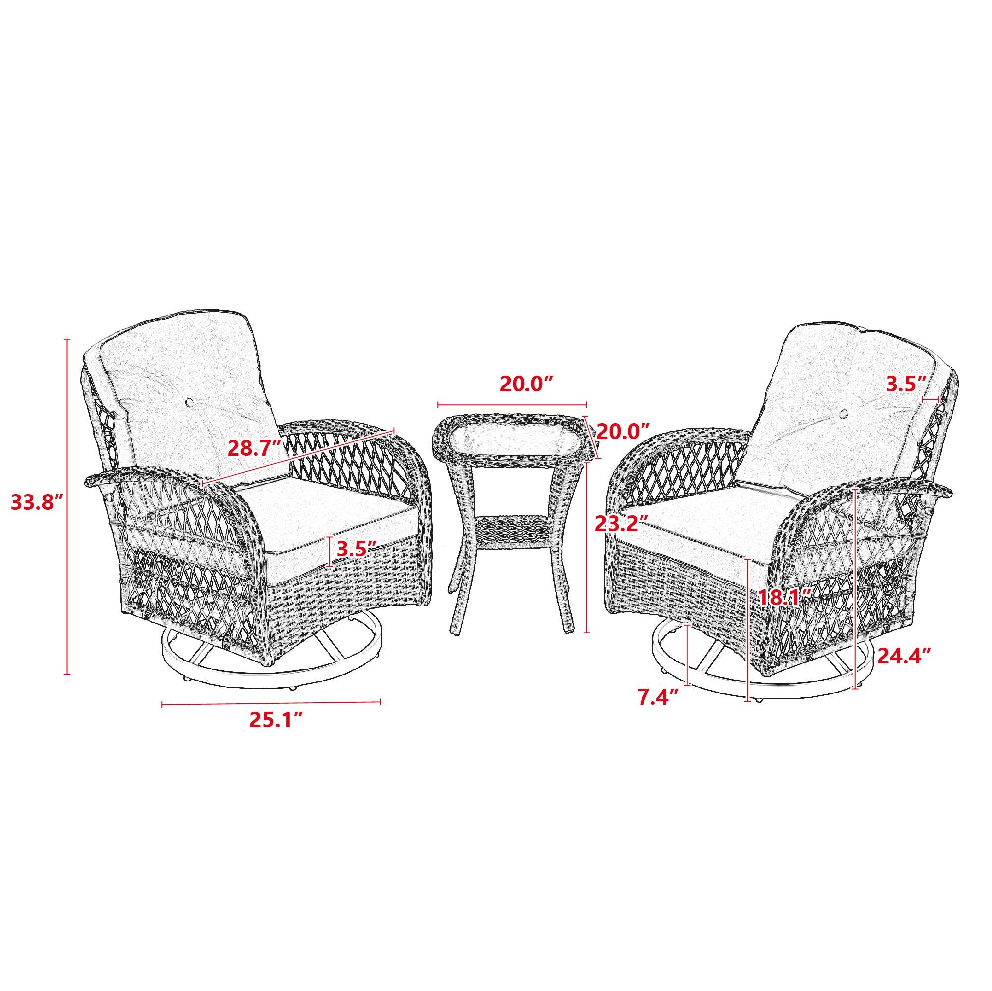 🆓🚛 3 Pieces Outdoor Swivel Rocker Patio Chairs, 360 Degree Rocking Patio Conversation Set with Thickened Cushions & Glass Coffee Table, Grey