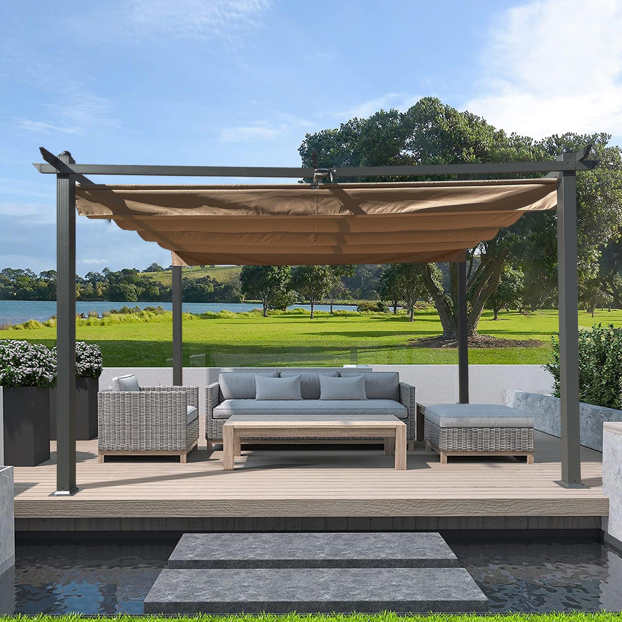 🆓🚛 13 X 10 Ft Outdoor Patio Retractable Pergola With Canopy Sun Shelter Pergola for Gardens, Terraces, Backyard