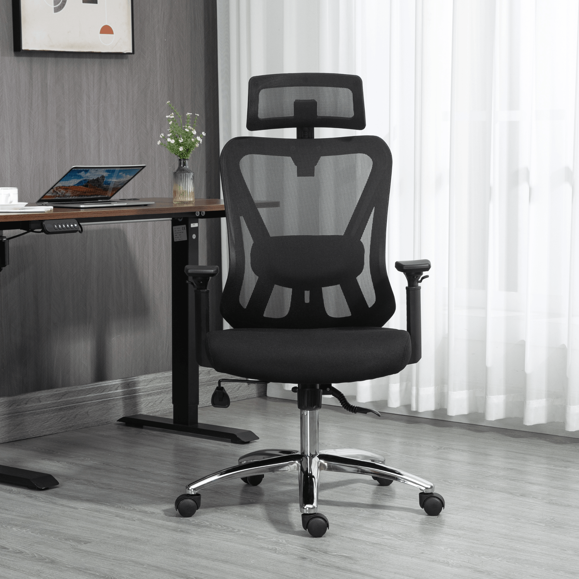 Ergonomic Office Desk Chair, Mesh High Back Computer Chair with Adjustable 3D Headrest & Lumbar Support & Flip-Up Arms Executive/Home/Study/Work Office Desk Chairs with Wheels