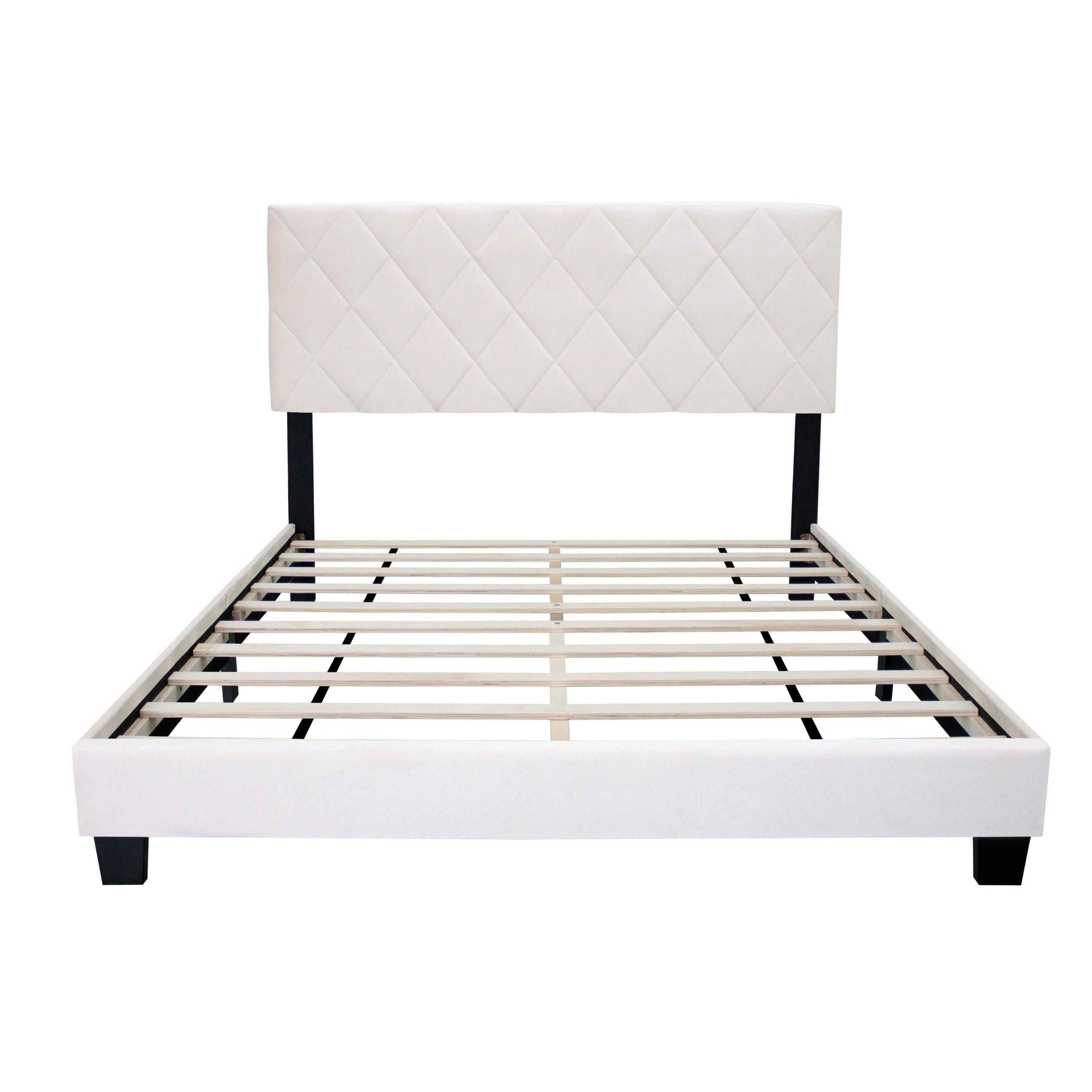 🆓🚛 White Queen Size Adjustable Upholstered Bed Frame American Simple and Versatile Style, Suitable for Any Room Style