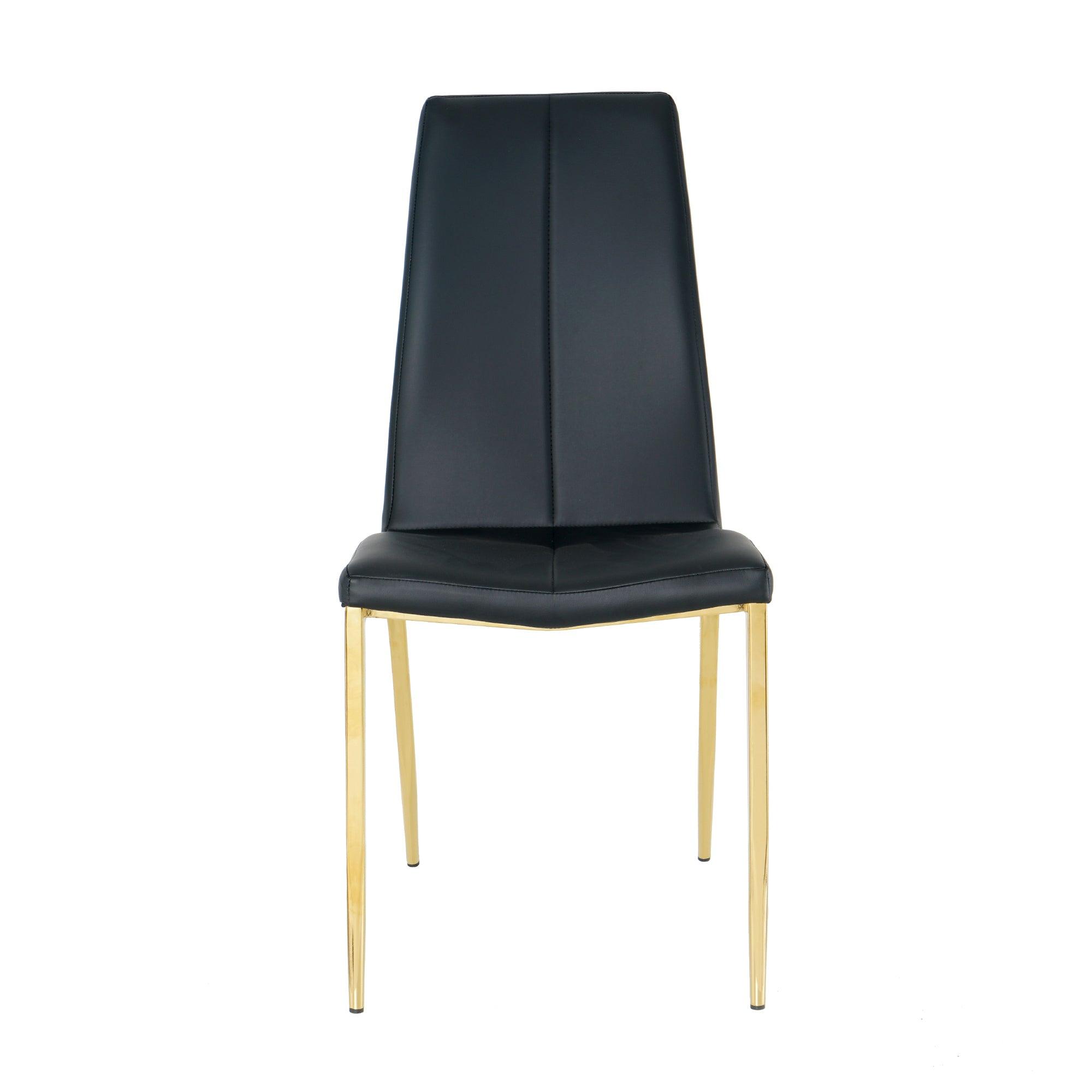 🆓🚛 Modern Dining Chairs With Faux Leather Padded Seat Dining Living Room Chairs Upholstered Chair With Gold Metal Legs Design, Set Of 4, Black