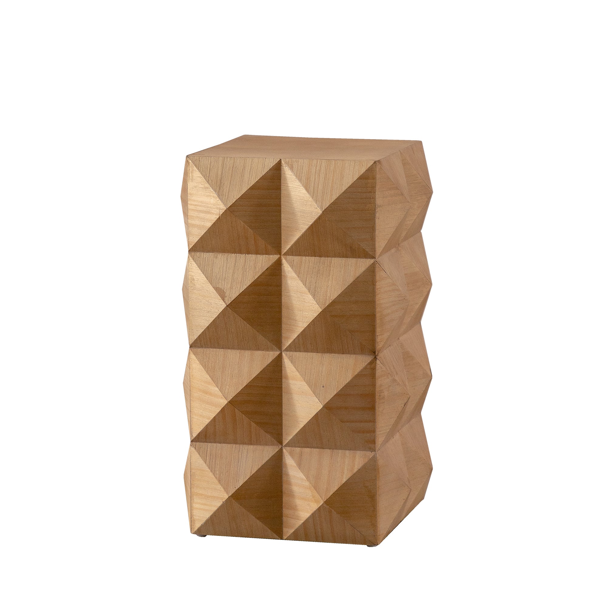 Retro Wooden Side Table with 3D Embossed Pattern Design, Natural Solid Wood + MDF, 23.62' Height