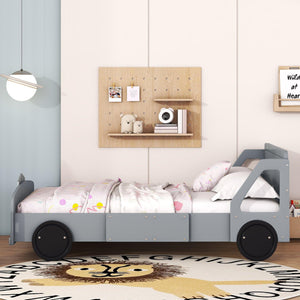 Full Size Car-Shaped Platform Bed with Wheels, Gray