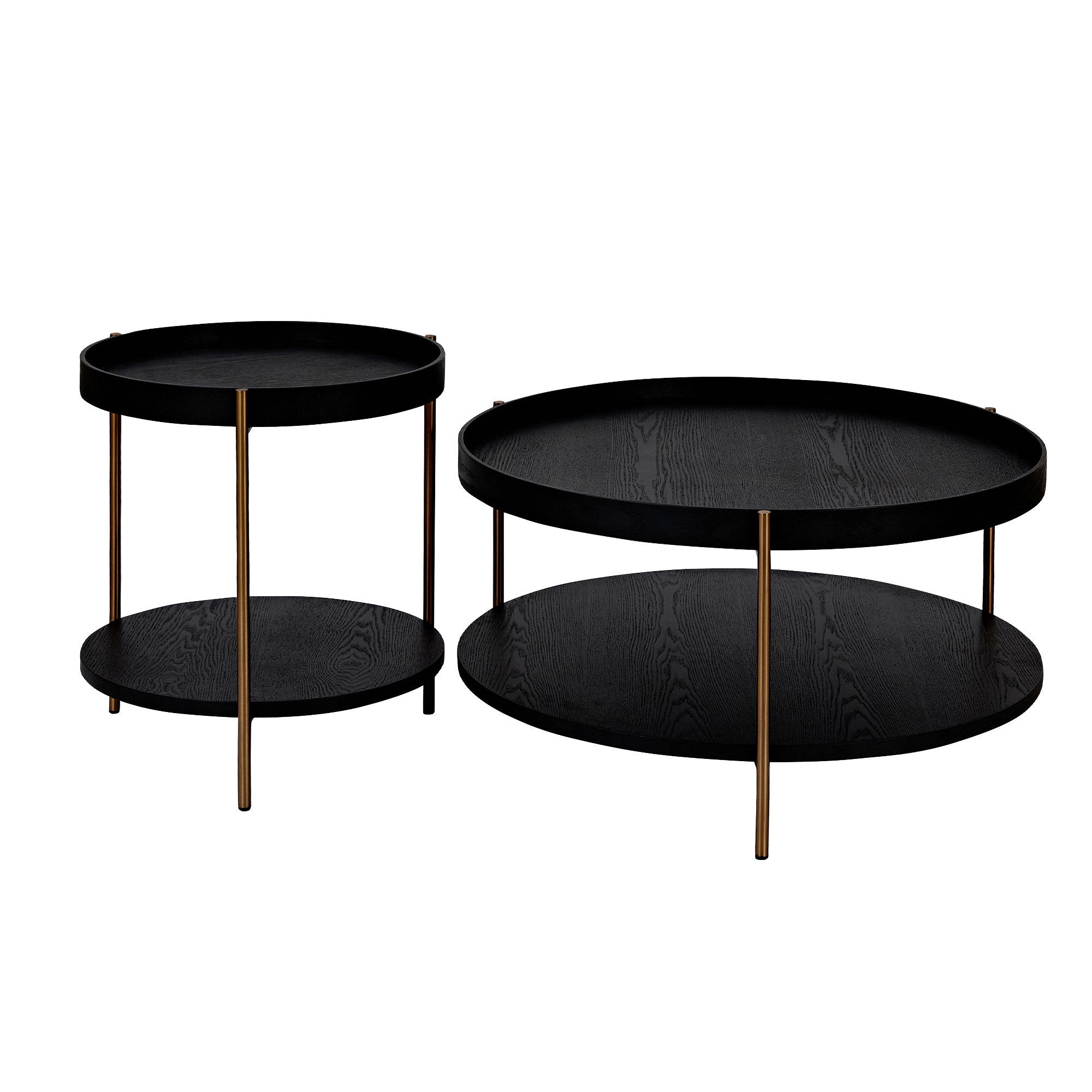 2-Piece Modern 2 Tier Round Coffee Table Set for Living Room, Easy Assembly Nesting Coffee Tables, End Side Tables for Bedroom Office Balcony Yard, Black