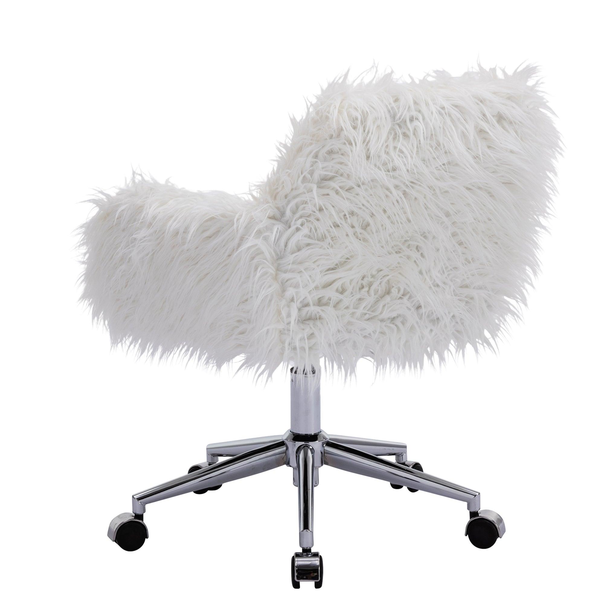 HengMing Modern Faux Fur Home Office Chair, Fluffy Chair For Girls, Makeup Vanity Chair