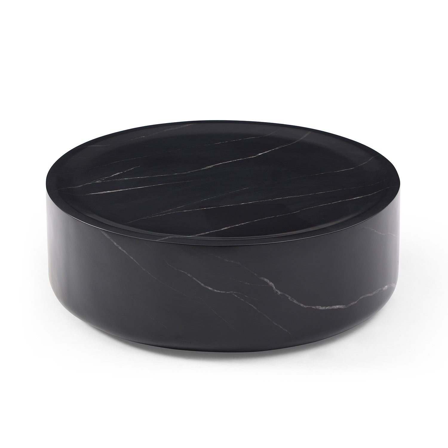 35.43" Black Marble Round Coffee Table, Simple Modern Center Cocktail Table for Living Room Office