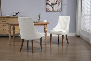 Exquisite White Boucle Upholstered Strip Back Dining Chair with Solid Wood Legs 2 Pcs