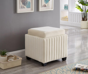 18" Wide Velvet Contemporary Square Cube Storage Ottoman, Beige