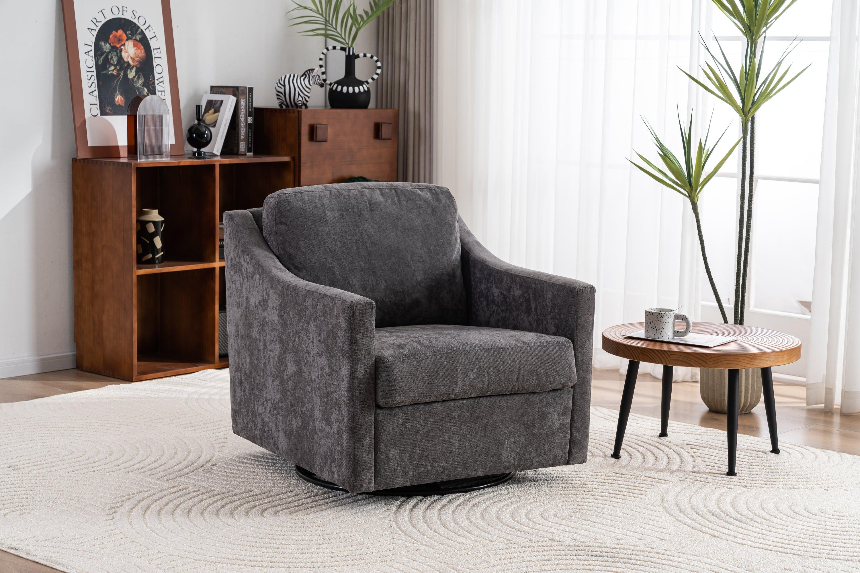 🆓🚛 Large Upholstered Swivel Armchair, Modern, Skin-Friendly, Gradient Color Linen Fabric, Gray