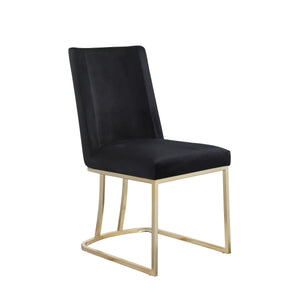 Dining Chairs, Velvet Upolstered Side Chair, Gold Metal Legs (Set of 2) - Black