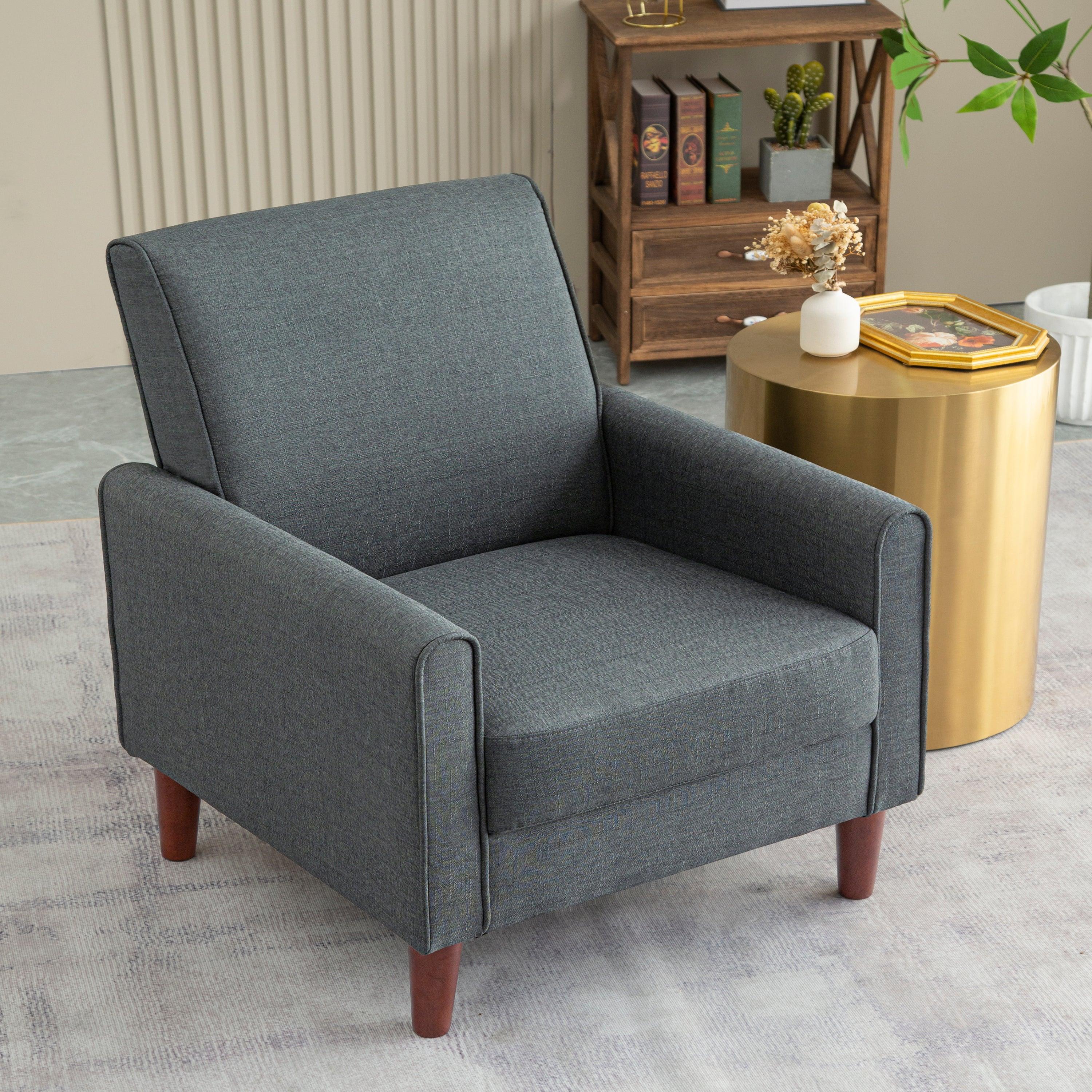 🆓🚛 Single Sofa Armchair for Bedroom Living Room With Four Wooden Legs, Dark Gray