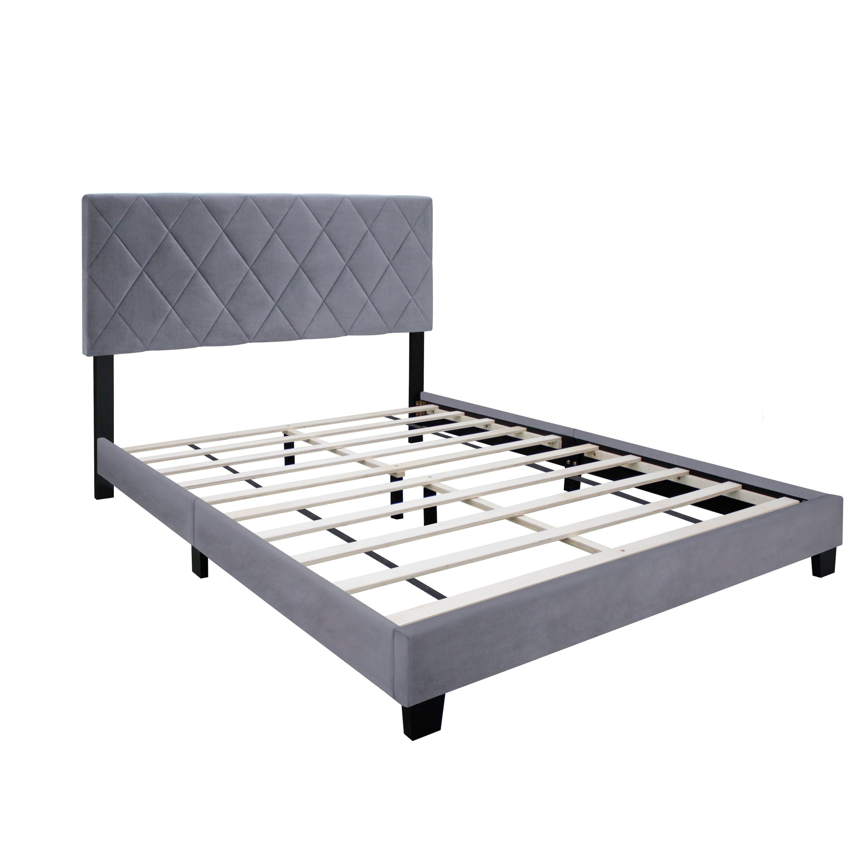 🆓🚛 Queen Size Adjustable Bed Frame Velvet Fabric Comfortable and Simple Versatile Style, Gray