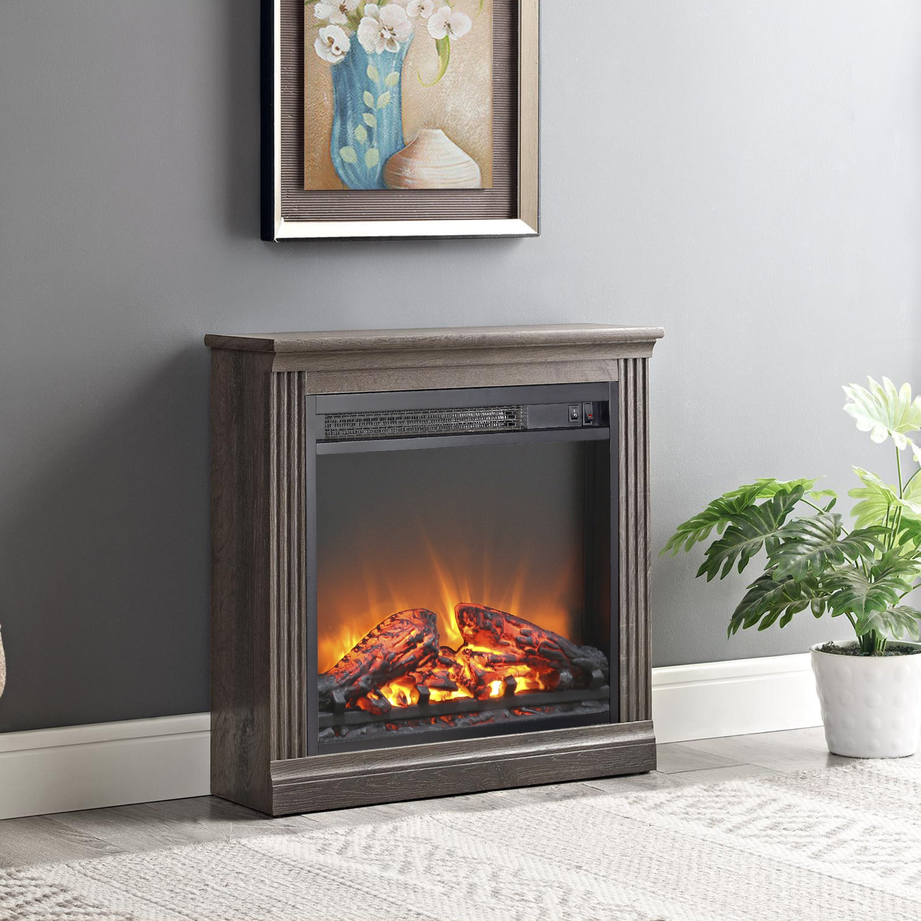 🆓🚛 18" Electric Fireplace Insert, Ultra Thin Heater With Log Set & Realistic Flame, Overheating Protection