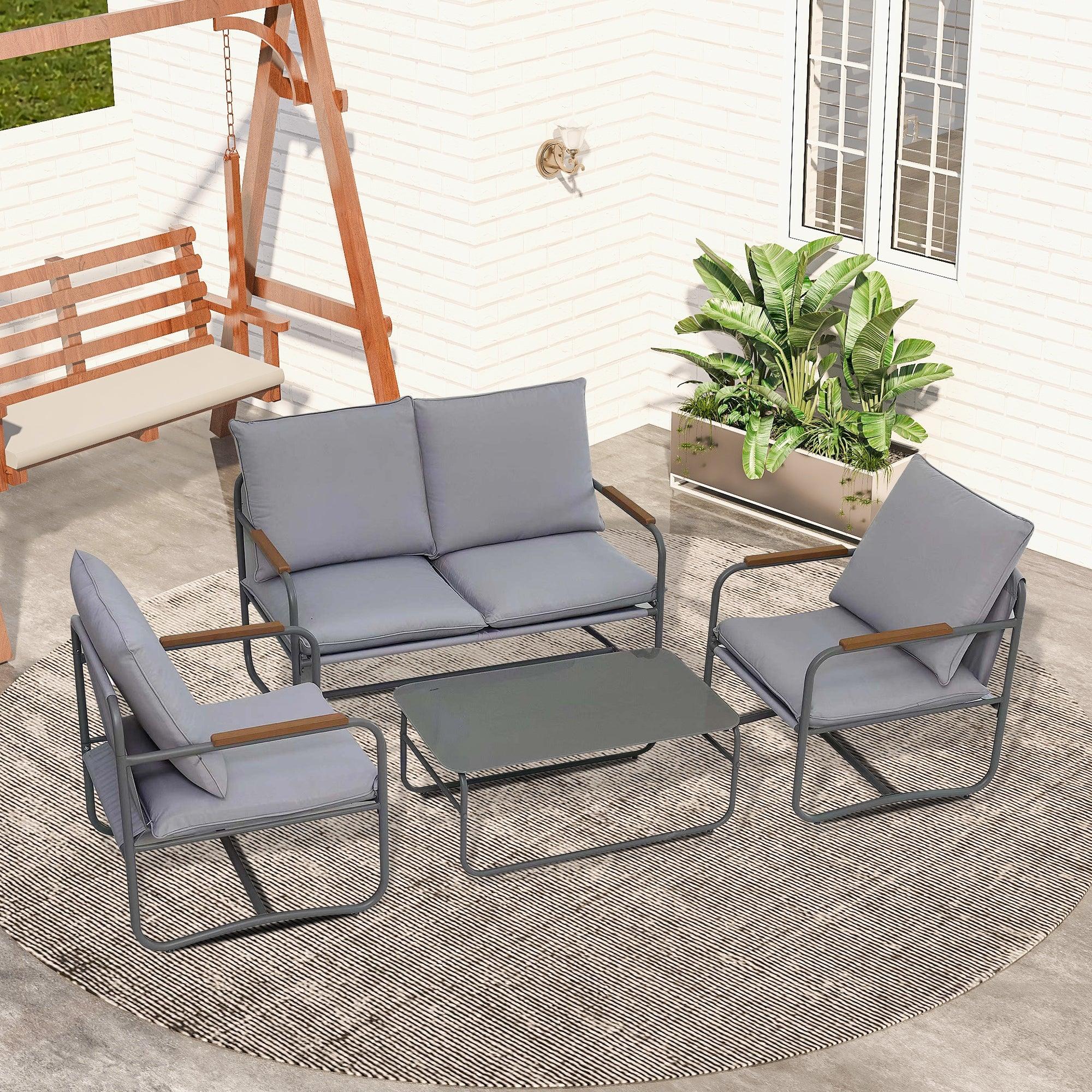 🆓🚛 4-Piece Outdoor Patio Furniture Set, Patio Conversation Set with Removable Seating Cushion