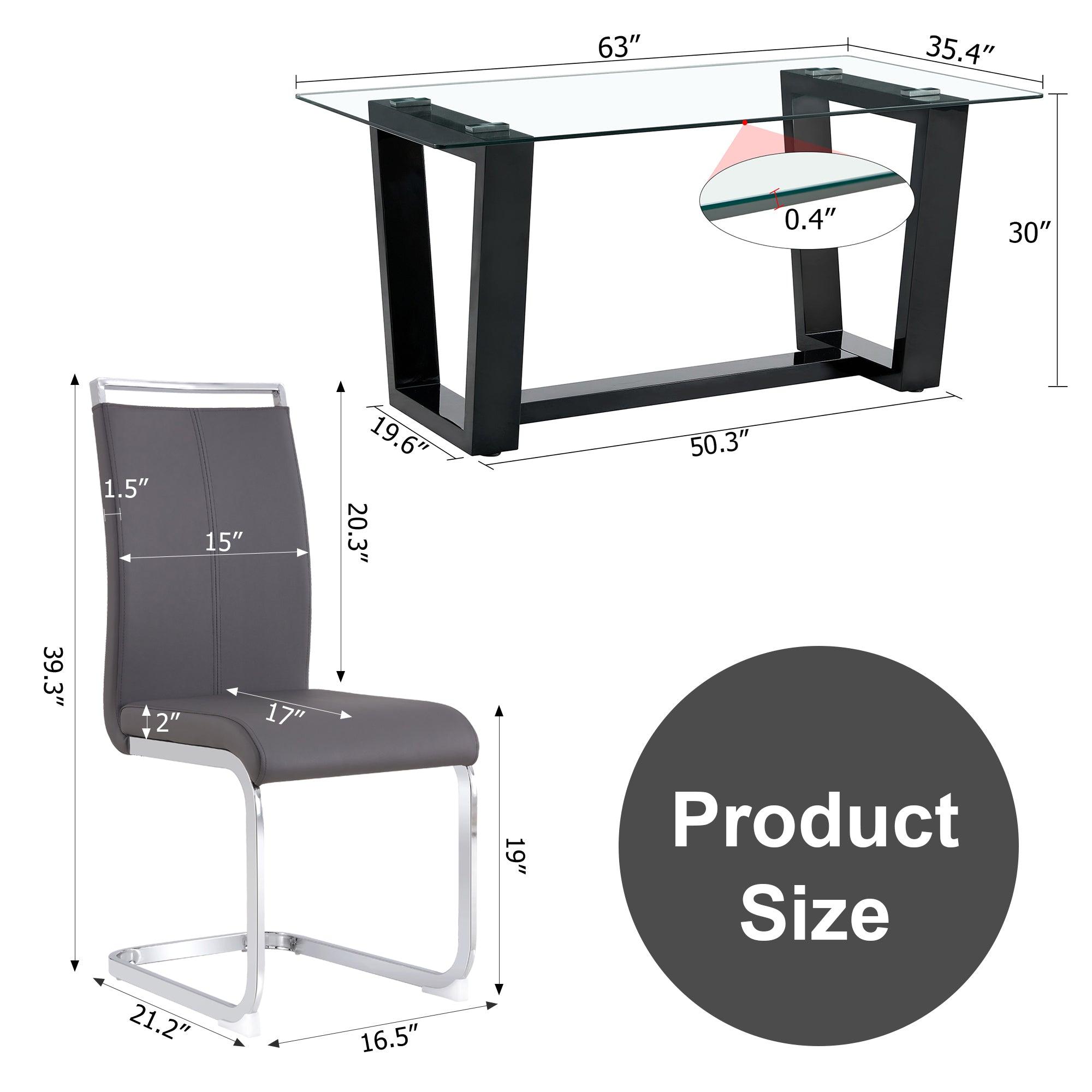 Glass Dining Table Large Modern Minimalist Rectangular  for 6-8 with 0.4" Tempered Glass Tabletop and Black MDFTrapezoid Bracket, For Kitchen Dining Living Meeting Room Banquet Hall