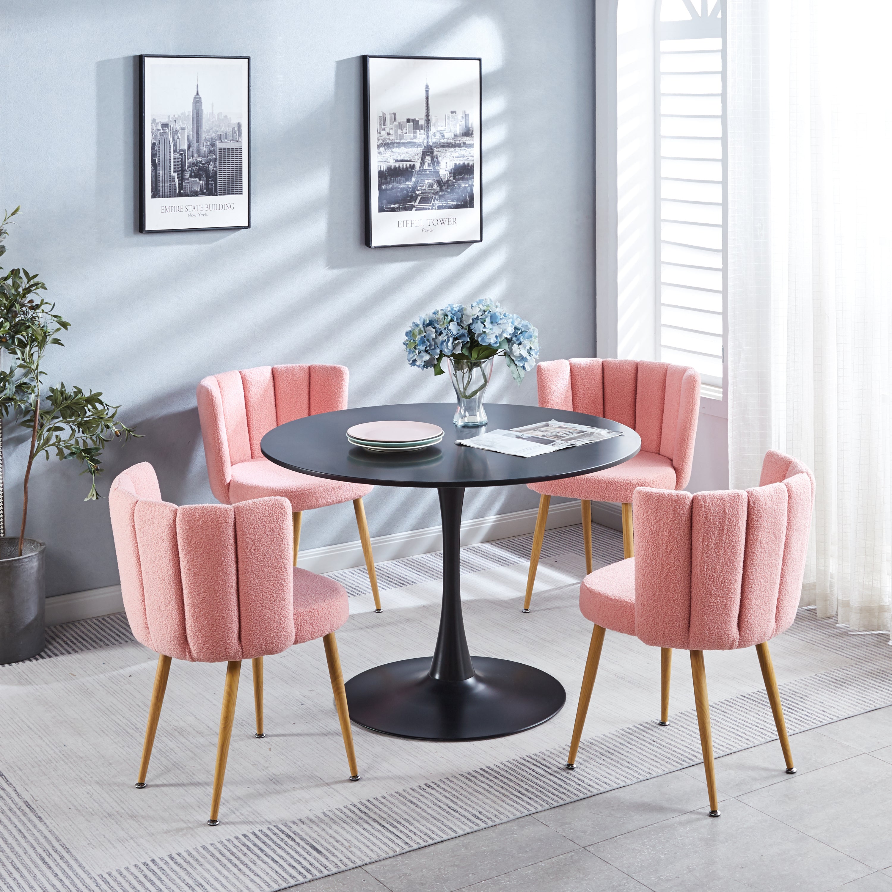 🆓🚛 Modern Dining Chairs, Set of 2, Iron Tube Wood Color Legs, Shorthair Cushions and Comfortable Backrest, Suitable for Dining Room, Living Room, Cafe, Simple Structure.