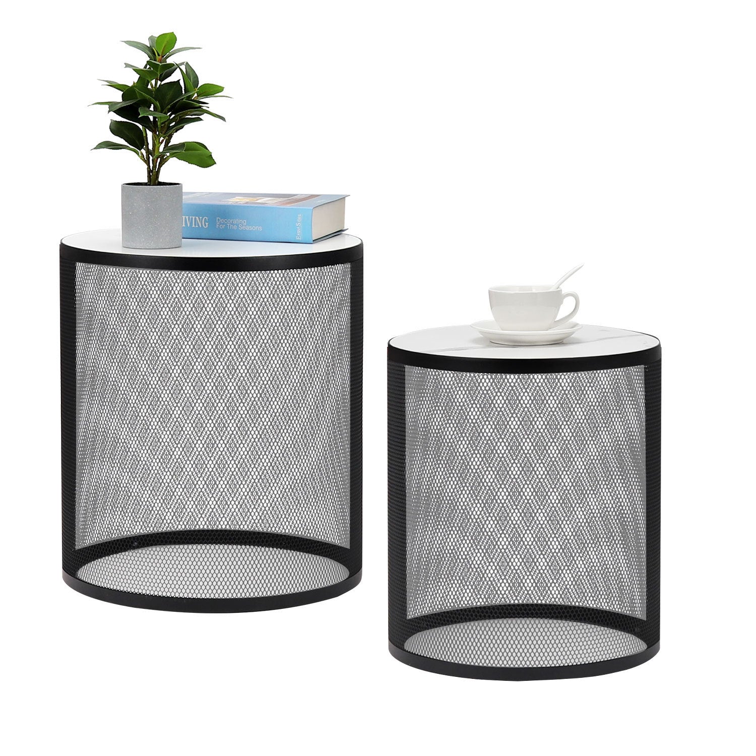 🆓🚛 Set of 2 Nesting Metal Round Coffee Tables, Black