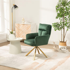 Green Velvet Contemporary High-Back Upholstered Swivel Accent Chair