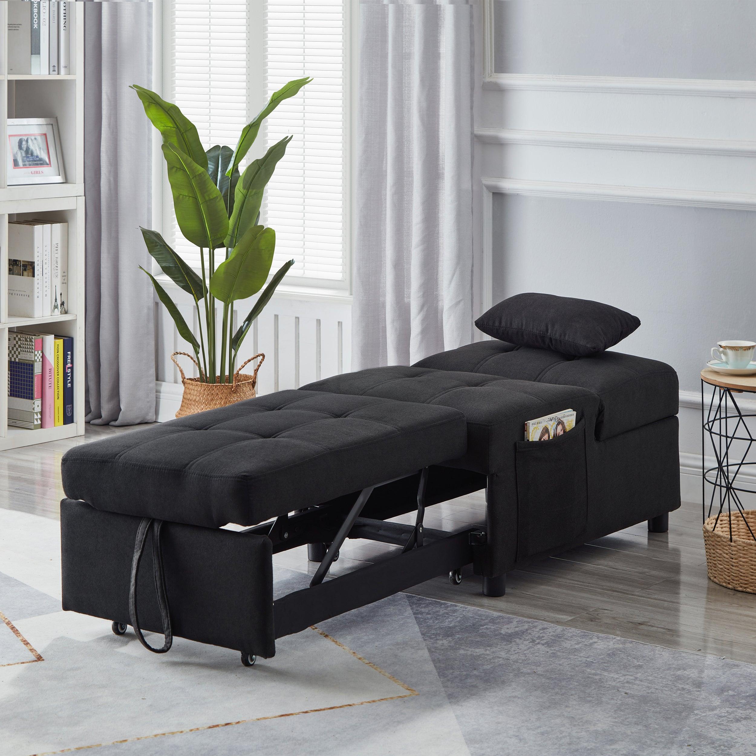 🆓🚛 Noxin 3-in-1 Convertible Bed Lounge, Chair & Ottoman - Black