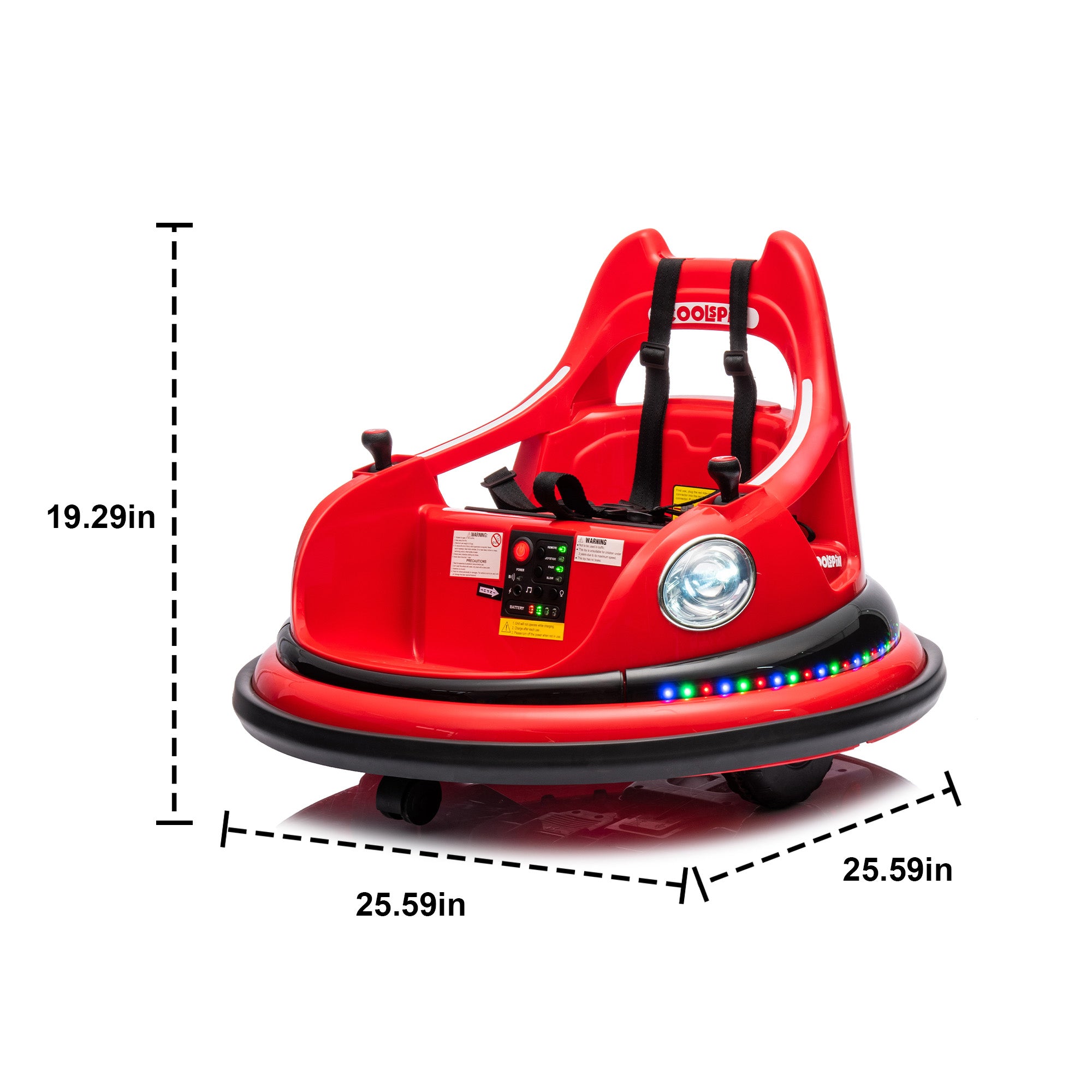 12V Ride On Bumper Car for Kids, Electric Car for Kids, 1.5-5 Years Old, W/Remote Control, Led Lights, Bluetooth & 360 Degree Spin, Vehicle Body With Anti-Collision Padding
Five-Point Safety Belt, 2Wd