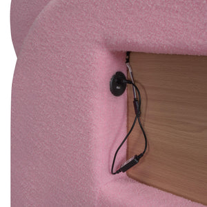 Full Size Upholstered Storage Platform Bed with Cartoon Ears Headboard, LED and USB, Pink