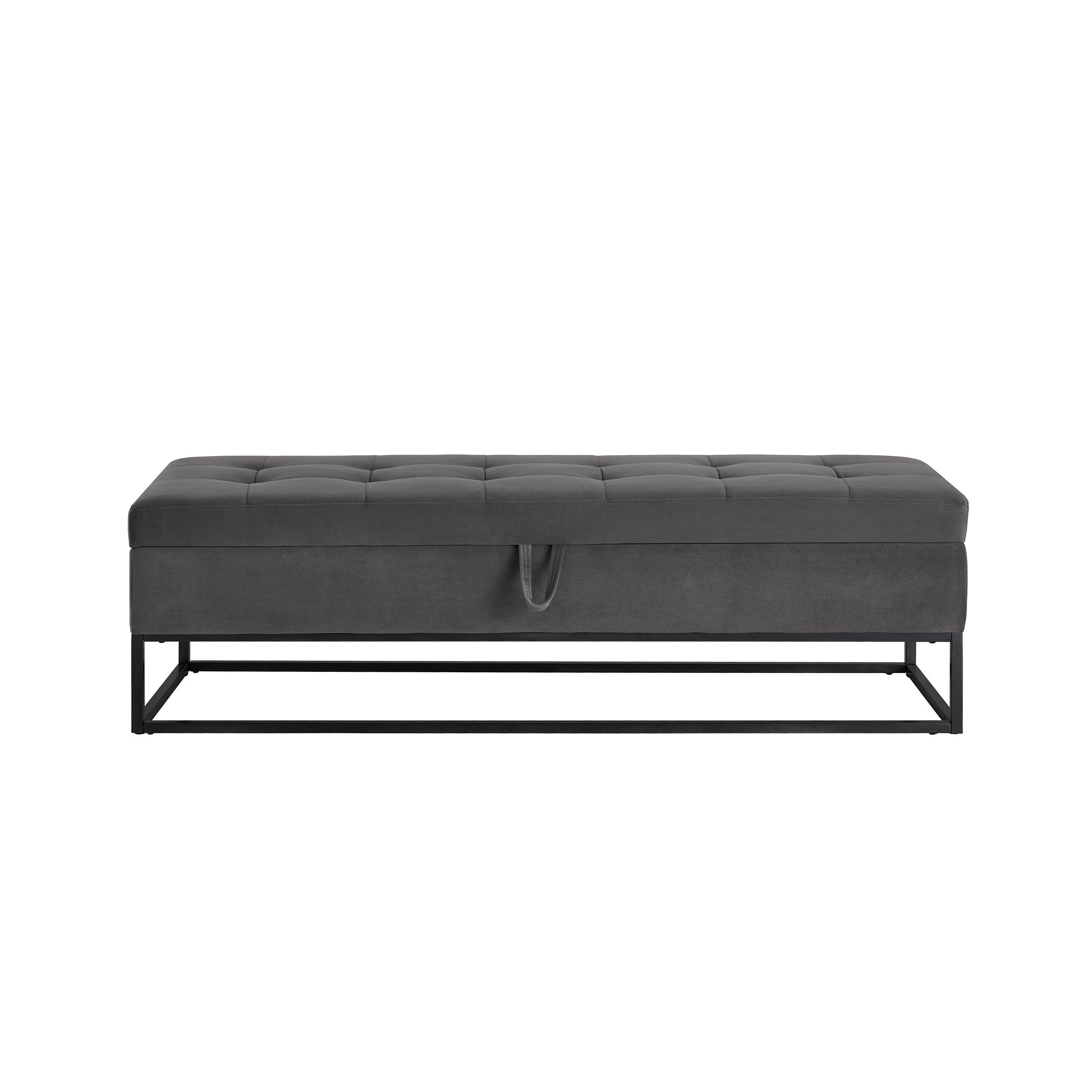 58.6" Bed Bench Metal Base with Storage Grey Velvet