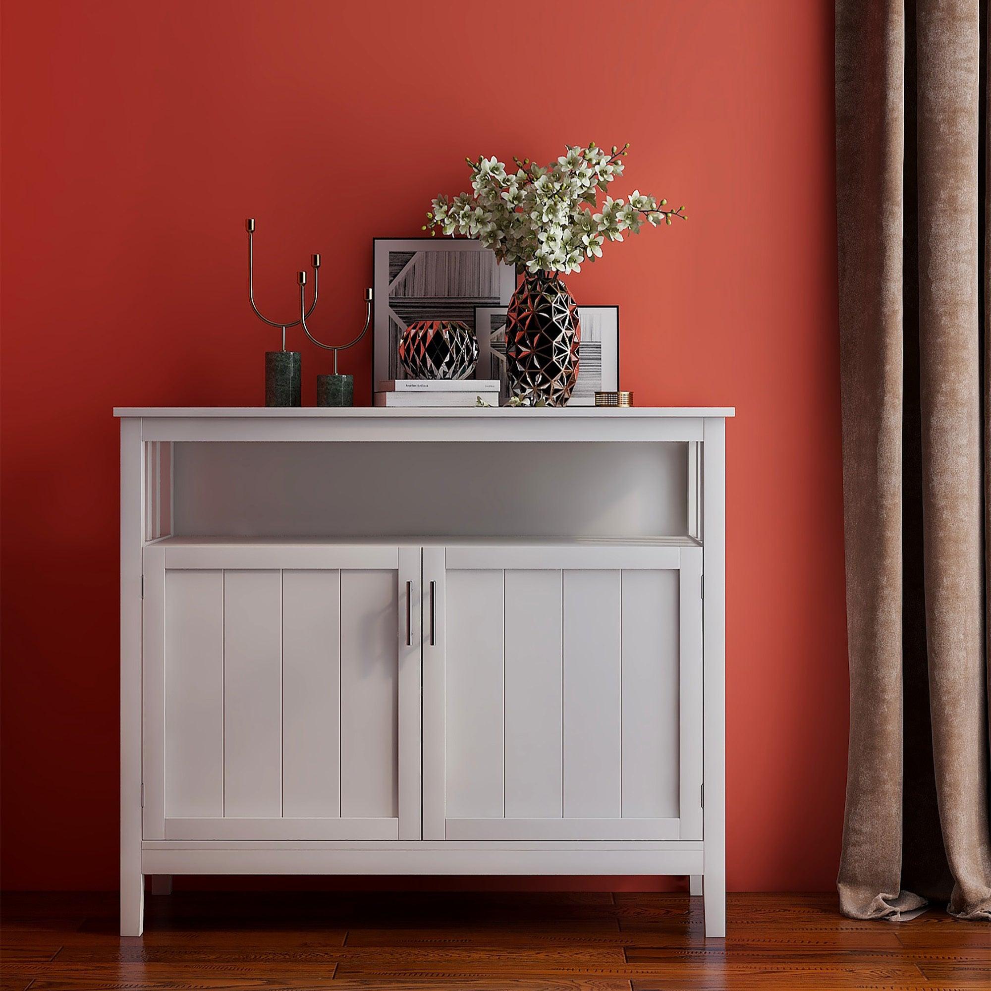 🆓🚛 Kitchen Storage Sideboard & Buffet Server Cabinet-White