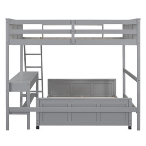 Full Over Full Bunk Bed with Desk, Gray