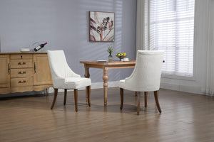 Exquisite White Boucle Upholstered Strip Back Dining Chair with Solid Wood Legs 2 Pcs