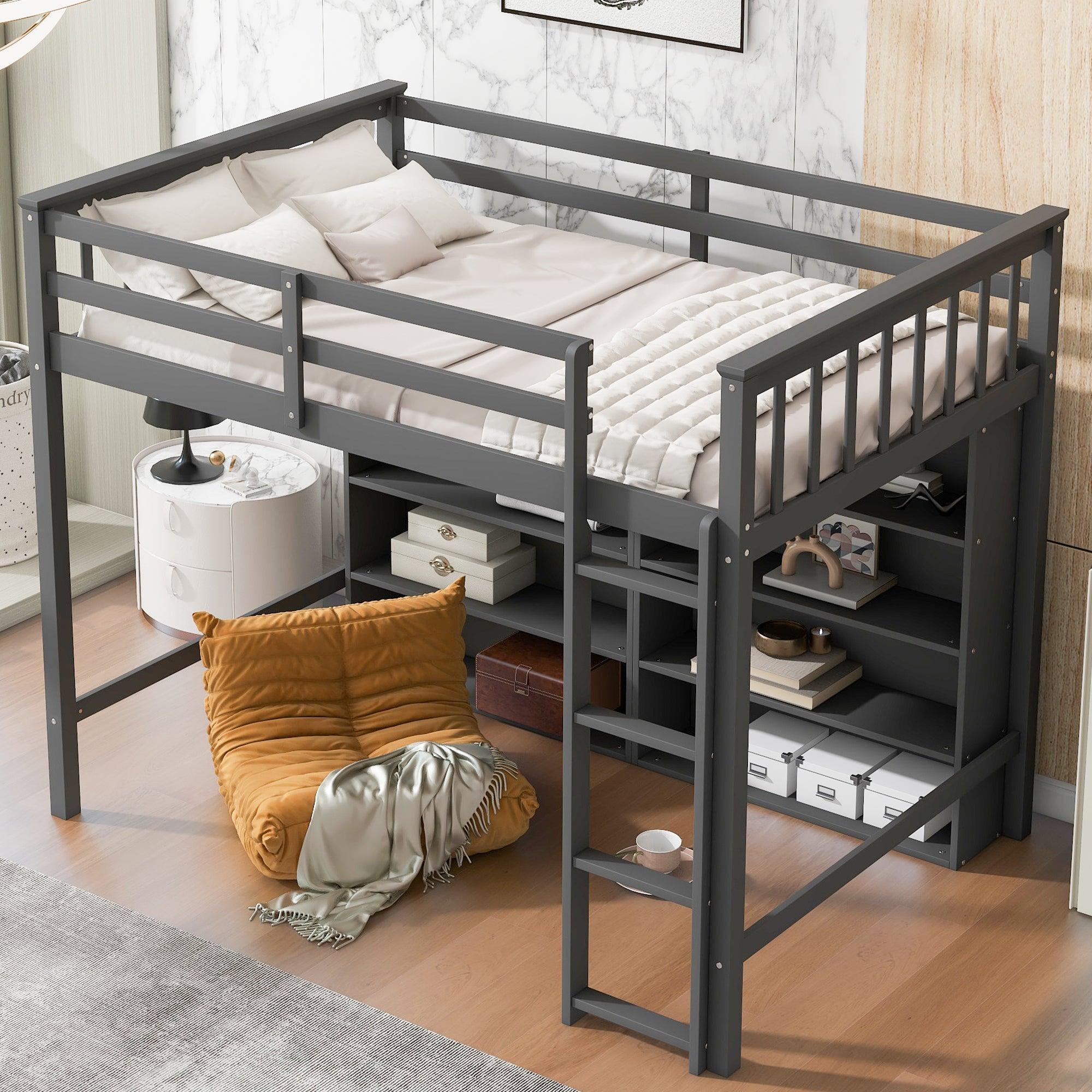 🆓🚛 Twin Size Loft Bed With 8 Open Storage Shelves & Built-in Ladder, Gary