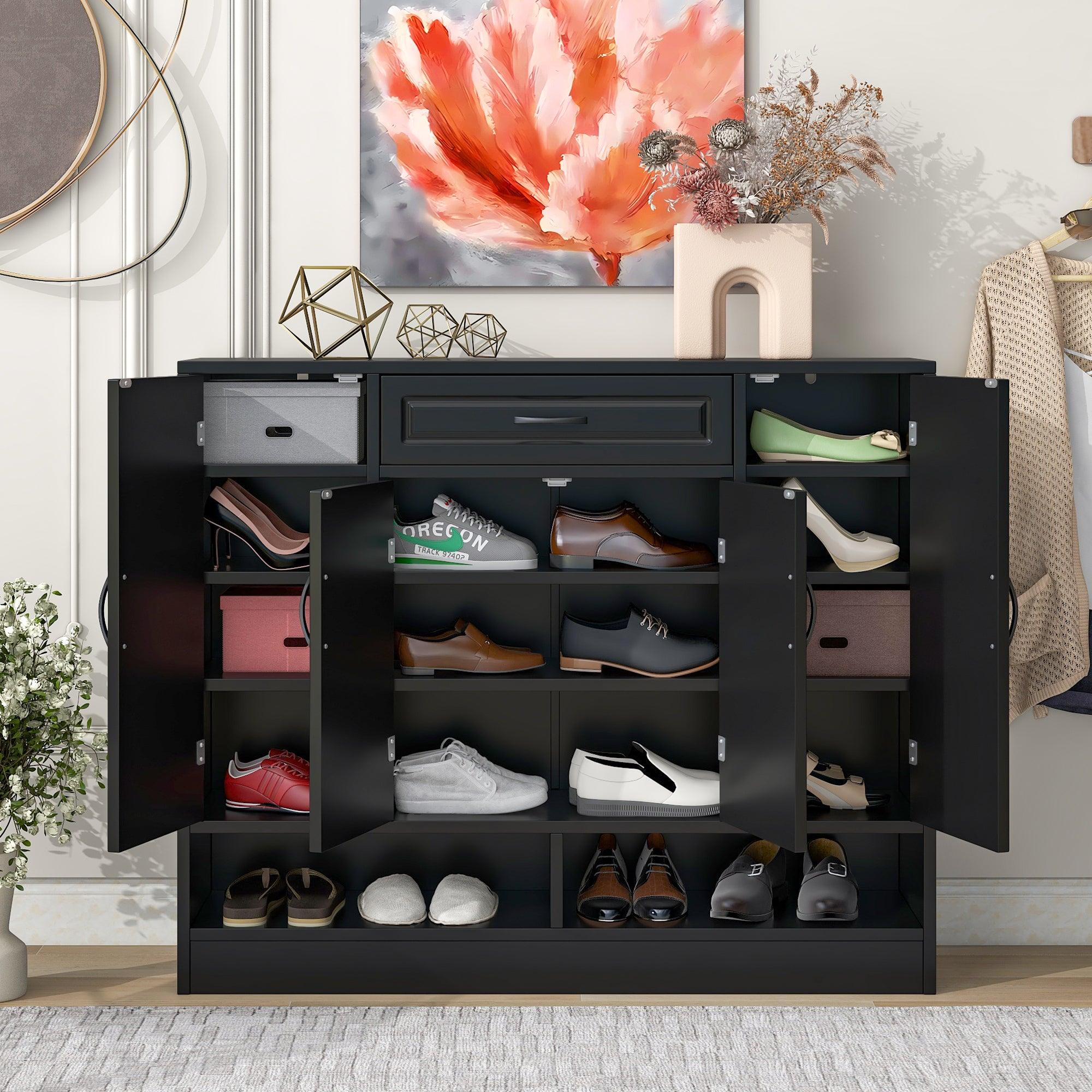 🆓🚛 Sleek & Modern Shoe Cabinet With Adjustable Shelves, Minimalist Shoe Storage Organizer With Sturdy Top Surface, Black